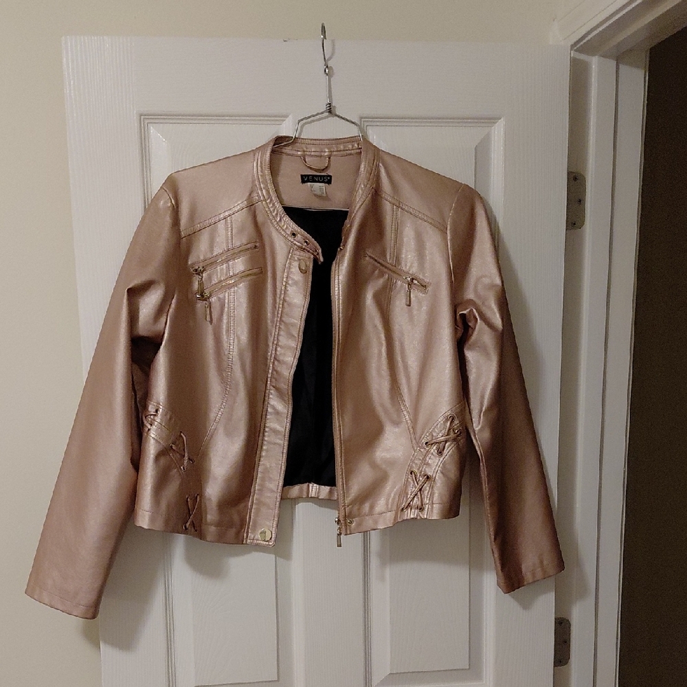 VENUS Women's Metallic Leather Jacket
